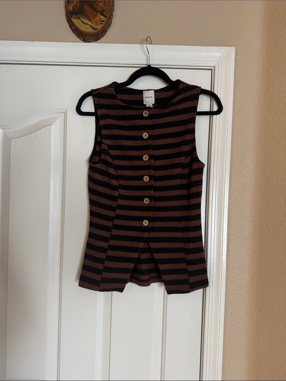 Anthropologie Maeve Black and Brown Striped Button-Front Tank